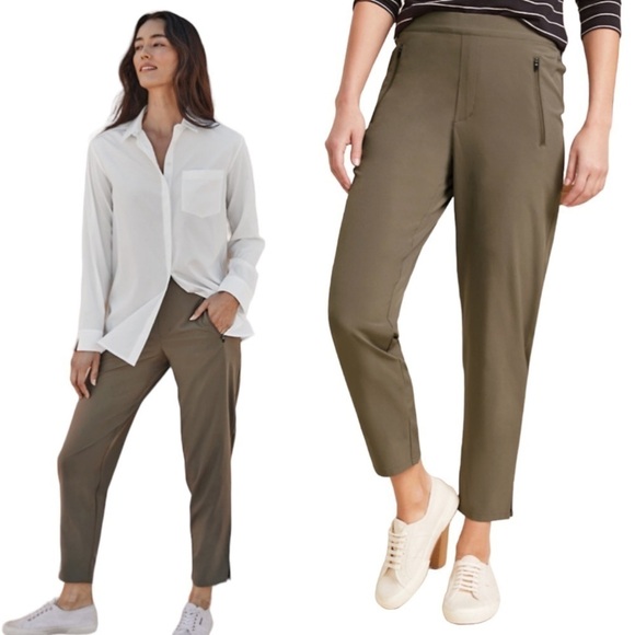 Garnet Hill Recycled Commuter Trousers Athleisure Pants in Dark Olive M - Picture 1 of 8